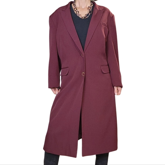 Size 18 Blazer Trench coat Collared long sleeves Wine color JOHN MEYER - Picture 1 of 15